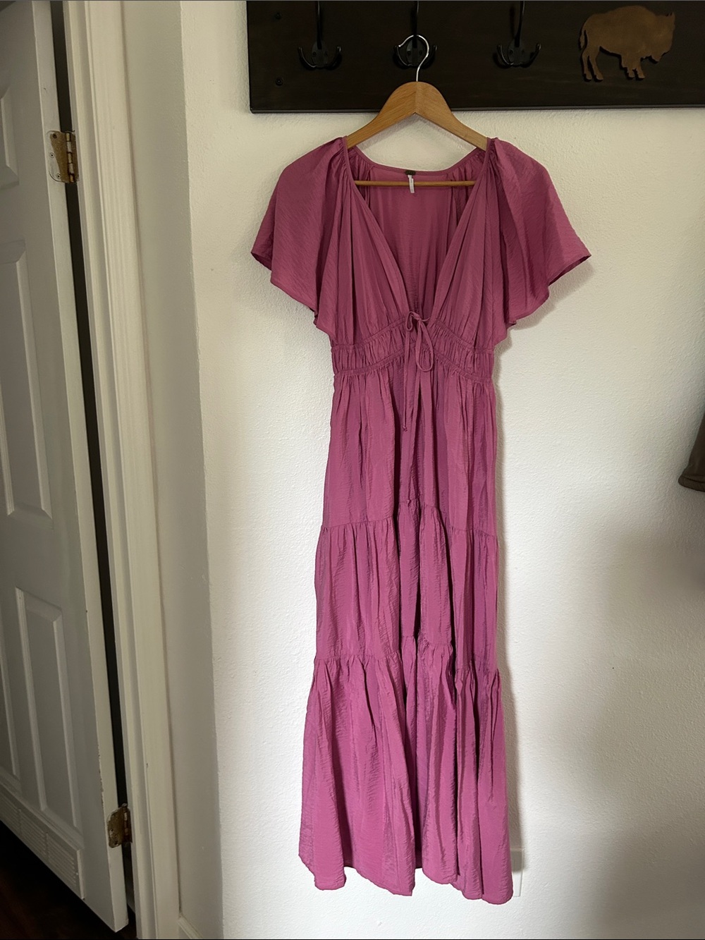 NORDSTROM (YFB) Pink Tiered Maxi Dress with Tie Front (NWOT) Small